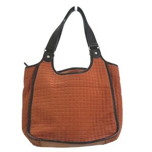Talbots Shoulder Bag Medium Burnt Orange Quilted Zip Top Tote Brown Trim
